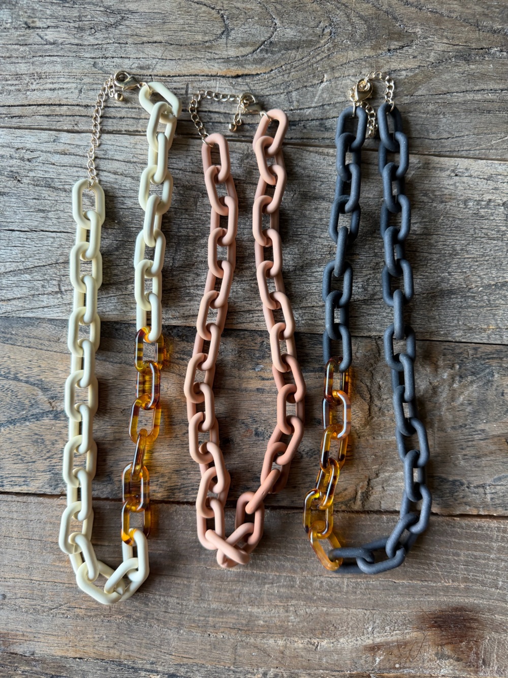 Lot of Resin Chain Necklace - Pink, Black, Cream, Tortoise